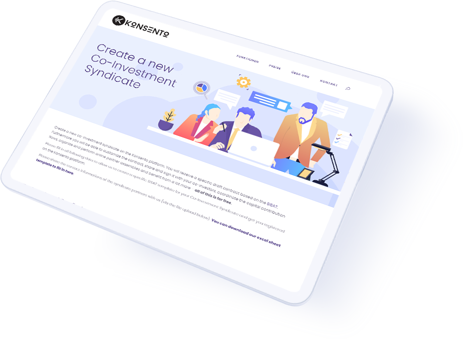 Tablet showing Konsento Co-Investment Syndicate Creation