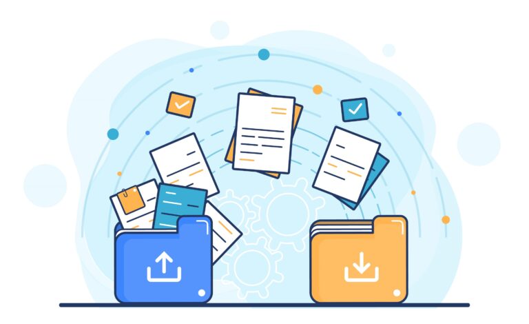 Illustrations showing transferring share certificates between two folders.